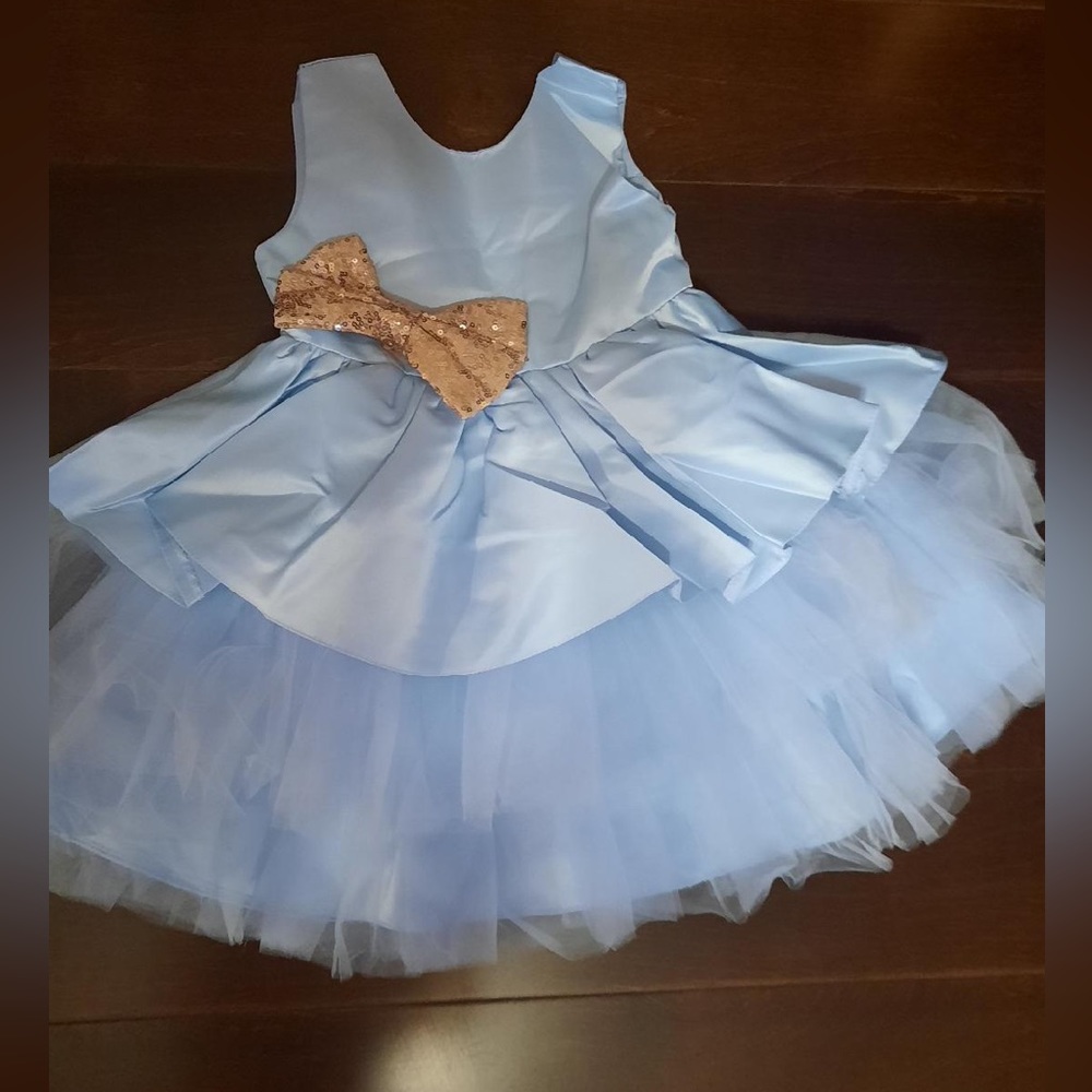 Sky Blue Princess Style Dress w/ Gold Sequin Bows